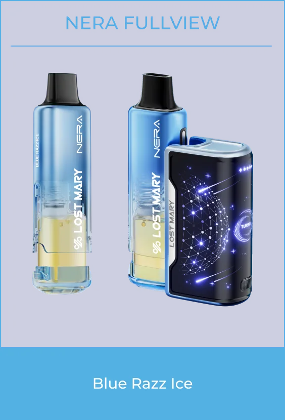 Lost Mary NERA Fullview 70K prefilled pod kit, available in Blue Razz Ice, Miami Mint and Pink Lemonade flavors at iSmokee smoke shop near Disney World