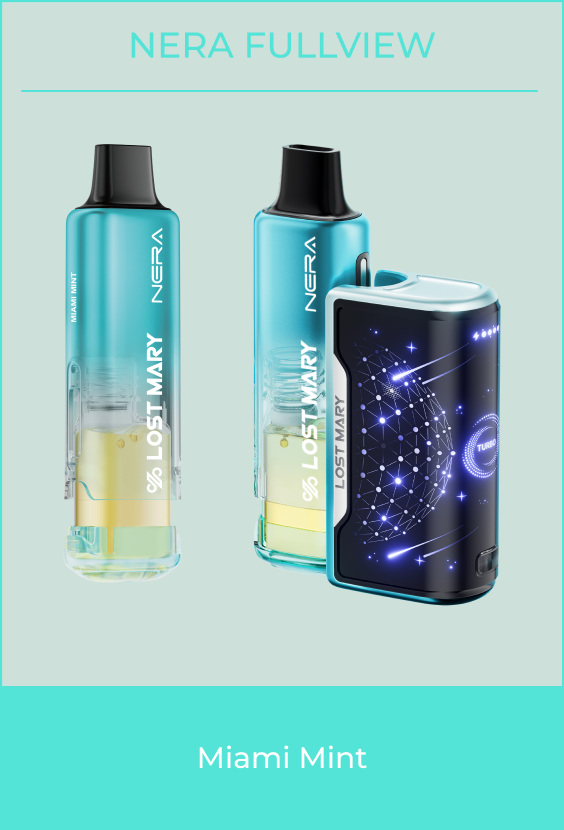 Lost Mary NERA Fullview 70K pod kit, available in Dragon Strawnana, Watermelon Ice and Pomegranate Blast flavors at iSmokee Kissimmee